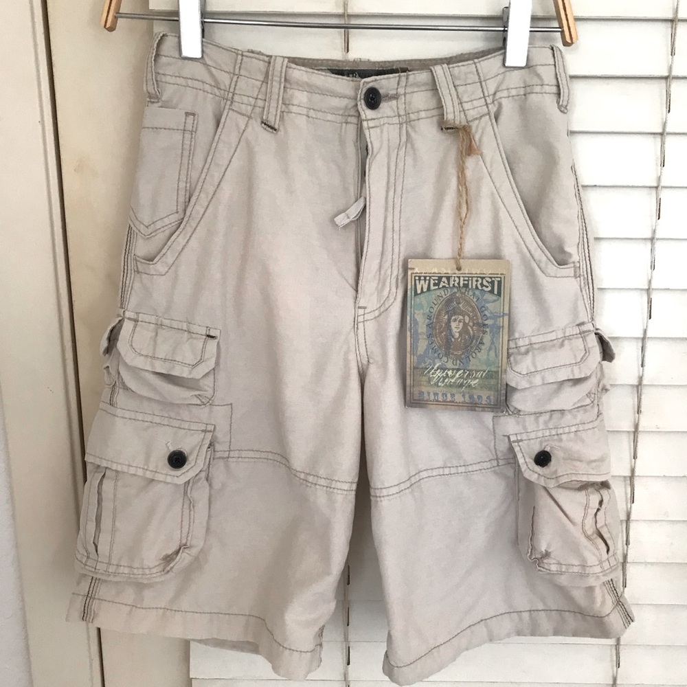 NWT Wearfirst Boy's Khaki Cargo Shorts Vintage size 10 Lots of Pockets 1994